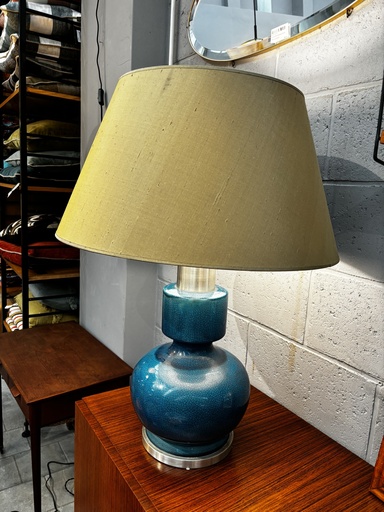 lampe pied céramique vintage turquoise abj chapeau